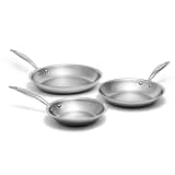 Heritage Steel 3 Piece Fry Pan Set | Made In USA | Titanium Series | 316Ti Skillet with Stay Cool Handle | Fully Clad Stainless Steel Pan with 5-Ply Construction | Induction Ready & Non Toxic