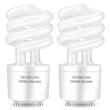 Winkcao CFL Light Bulbs GU24 Base, T3 Spiral 13Watt (60Watt Equ) Soft White 2700K 900lm Compact Fluorescent Light Bulbs, UL Approved, 120v 60Hz, Self Ballasted CFL Bulbs, Pack of 2