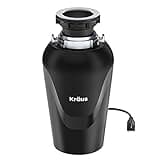 KRAUS WasteGuard Continuous Feed Garbage Disposal with 3/4 HP Ultra-Quiet Motor for Kitchen Sinks with Power Cord and Flange Included, KWD100-75MBL