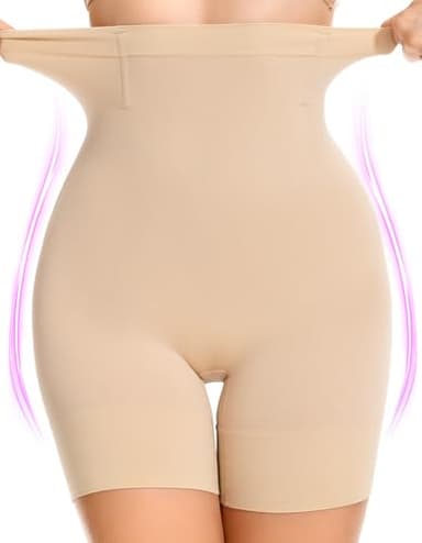 SIMIYA Shapewear Tummy Control Shorts for Women, 5-IN-1 Body Shaper High Waisted Girdle Boyshort Slip Short for Under Dresses Nude