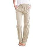 Womens Casual Linen Pants 2024 Spring Drawstring Elastic Waist Trousers with Pockets Lounge Fashion Vacation Clothing