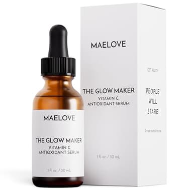 MAELOVE Glow Maker Vitamin C Serum with Vitamin E, Ferulic Acid & Hyaluronic Acid, Award-Winning Brightening and Hydrating Facial Serum, Unscented, 1.0 fl oz