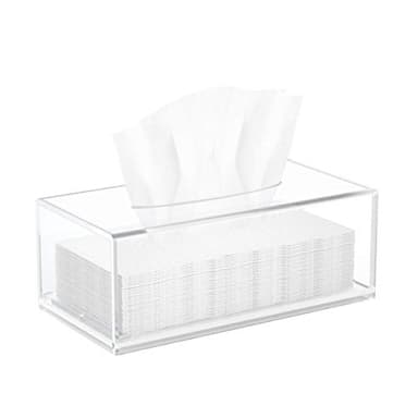 HIIMIEI Acrylic Tissue Box Cover, Rectangle Tissue Holder with Bottom Magnet, Modern Napkin Dispenser for Home Office Restaurant Clear