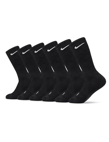 Nike Unisex Everyday Cushioned Training Crew Socks (6 Pairs), Black/White, X-Large