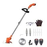 duwiikab Weed Eater Battery Powered, 450W Powerful Weed Wacker Cordless, Rechargeable Handheld Lawn Mower with 2 Batteries (12v 2.0ah), Telescopic Rod Home Weed Trimmer Cutter for Lawn Yard Garden 12V