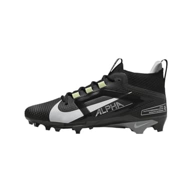 Nike Alpha Menace 4 Elite Football Cleats (FD7036-001, Black/Light Smoke Grey/Metallic Silver/White) Size 12