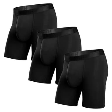 BN3TH Men's Classic Icon Boxer Briefs with 3-D Pouch - Breathable, Anti-Chafing, Ultra-soft, Sustainable, Premium Athletic Underwear, No-Roll Waistband, 3 pk, 6.5" inseam (Black, Large)
