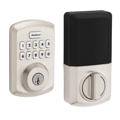 Kwikset Powerbolt 250 10-Button Keypad Satin Nickel Transitional Electronic Deadbolt Door Lock, Featuring Convenient Keyless Entry, Customizable User Codes, and Auto-Locking