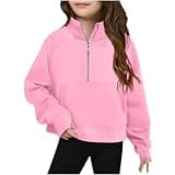 free people dupe for girls hoodie for teen girls sweatshirt for teen girls teen clothes for girls Half Zip Sweatshirt for Girls Long Sleeve Pullover Lightweight Fleece Spring Fall Thumb Hole A04 Pink