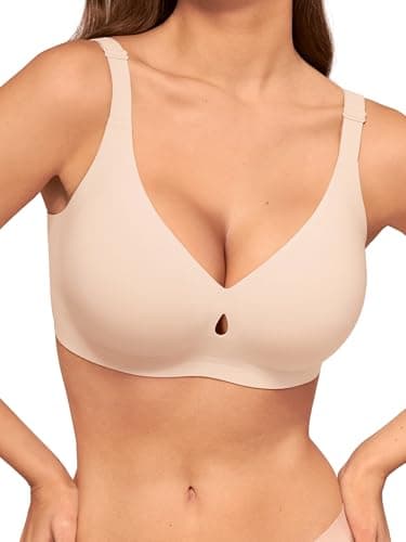 LUCKMEEY Bras for Women No Underwire Push Up Wireless Bra Seamless Bras Full Coverage Supportive Everyday Bra with Lift Almond Skin Medium