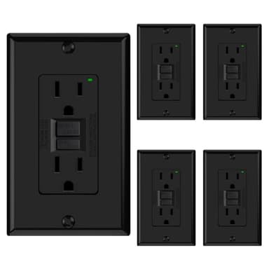 ELEGRP GFCI Outlet 15 Amp, Self-Test GFI Electrical Outlet with Narrow Design, GFCI Receptacle with LED Indicator, UL Listed, Black, Wall Plate Included, 5 Pack