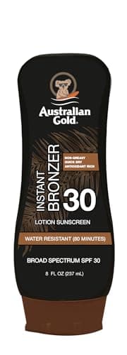 Australian Gold Sunscreen Lotion with Instant Bronzer, Broad Spectrum, Water Resistant, Non-Greasy, Oxybenzone Free, Cruelty Free, SPF 30, Coconut, 8 Fl Oz (A70902)