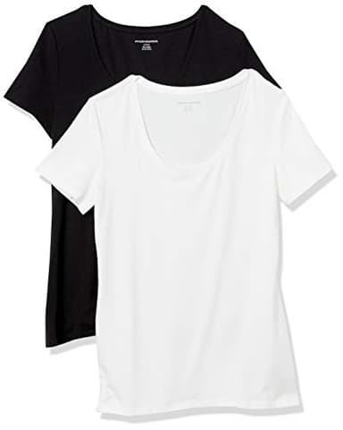 Amazon Essentials Women's Regular-Fit Short-Sleeve Scoop Neck T-Shirt, Summer Casual, Pack of 2, Black/White, Medium