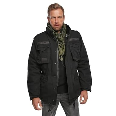 Brandit M-65 Giant Jacket - Breathable Field Jacket for Man, with Removable Inner Lining and Concealed Hood, Black - Us-X-Large