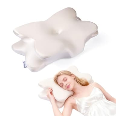 Ergonomic Butterfly Memory Foam Pillow for Neck Back Pain Relief, Cervical Support, Breathable Ice Silk Anti-Wrinkle Cover, SGS Certificates, Side Back Stomach Sleeper, Medium Thickness 25.6×16.9×5.1"