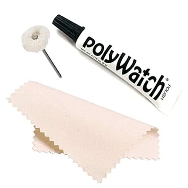 Polywatch Plastic Watch Cleaning Kit – 5ml Watch Polish Scratch Remover for Plastic, Acrylic & Hesalite Crystals – Includes Buffing String & Polishing Cloth – Restores Clarity