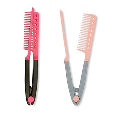 2-Pack Hair Straightening Comb Set - Flat Iron Comb for Beautiful Tresses,Straightener Comb with Firm Grip, Ideal for Knotty,Styling,for Straight Hair (Pink&Rose Red)