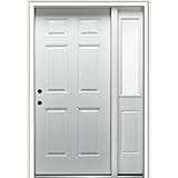 National Door Company Steel, Primed, Right Hand in-Swing, Exterior Prehung Door, 6-Panel, 36"x80" with 12" Sidelite