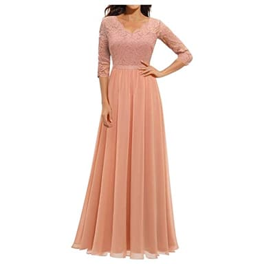 Cocktail Dresses for Women Vestidos Elegantes De Mujer para Fiesta Three Quarter Lace Maxi Wedding Guest Dresses Fit and Flare Mother of The Bride Dress Trendy Formal Party Evening Gowns Pink,XL