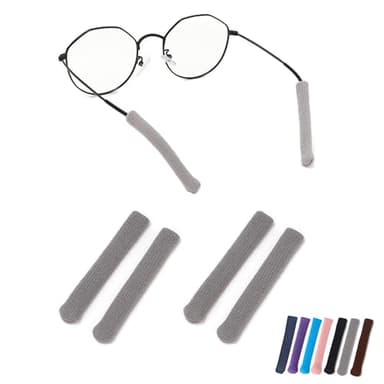 Upgrade Soft Knitting Cotton Fabric Eyeglasses Temple Tips Sleeve Retainer, Eyeglasses Ear Cushion, Anti-Slip Elastic Comfort Glasses Ear Cushions, Eyeglasses Ear Grips for Glassses(2pairs Grey)