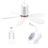 hYwecy USB Ceiling Fan with Remote Control Timing and Speed,Six blades Quiet Camping fan for Camping;Bedroom;Office;Living Room (Remote)