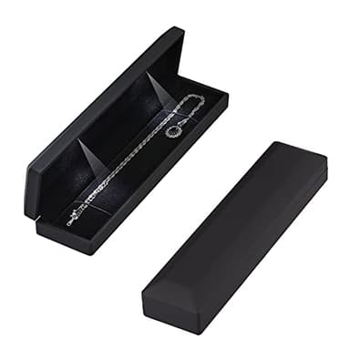 LETURE Long Chain Necklace Jewelry Gift Box Case with LED Light, Elegant Velvet Necklace Pendant Bracelet Box for Jewelry Display Wedding Engagment Valentine's Day (Black)