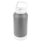 Luxgola 64 oz Insulated Water Bottle, Half Gallon Stainless Steel Vacuum Tumbler with Flip Straw Lid and Top Handle - Keeps Drinks Cold/Hot, Wide Mouth, Leak Proof, BPA-free, Non-slip Base (Grey)