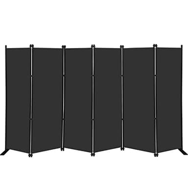 MAYOLIAH 6 Panel Folding Privacy Screen 9ft Wide, 6ft Tall Partition Room Divider Portable Office Walls Dividers, Black