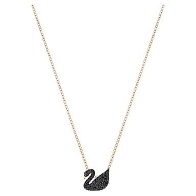 Swarovski Swan Pendant Necklace, Swan Pendant with Black Crystal Pavé on a Rose-Gold Tone Finish Setting, Part of the Swan Collection