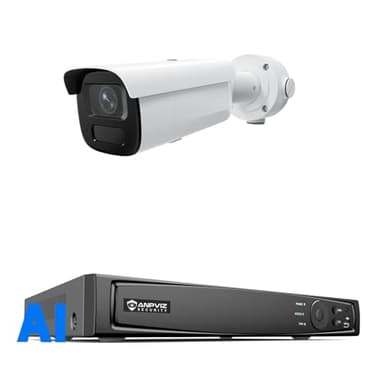 Anpviz License Plate Recognition LPR/ANPR POE Camera, 4MP @ 30fps Commercial Bullet IP Camera for Business, 2.7~13.5mm Optical Zoom, 120dB WDR, IP67 only Compatible H Series NVRs, 12MP 8CH NVR
