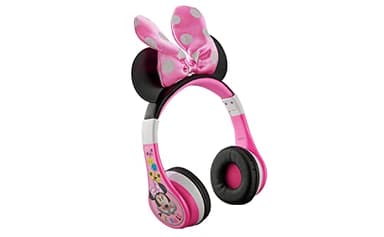 eKids Minnie Mouse Kids Bluetooth Headphones, Wireless with Microphone Includes Aux Cord, Volume Reduced Foldable Headphones for School, Home, or Travel, Pink