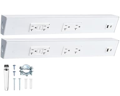 SURAIELEC 2-Pack 16" Under Cabinet Hardwired Power Strip with GFCI Outlet, Angled Outlet Design, 2500W Rating, 20A GFCI + 20A TR Outlet with USB-A & USB-C, Modular No-Cut Extension System, ETL Listed