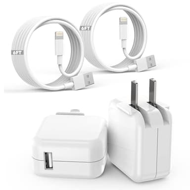 Fitquipment Compatible with iPad iPhone Charger Fast Charging 2Set 6FT Cable Cord with 12W Foldable Block Charging Travel Wall Plug Compatible with i Pad, iPadPro, iPadAir,iPhone