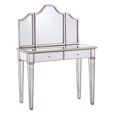 SEI Furniture Kalla Mirrored Vanity Set w/Storage – 2pc, Silver