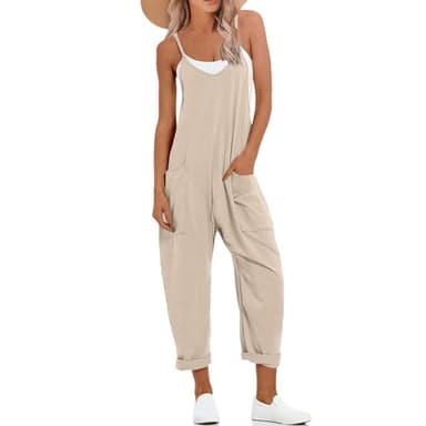 UNIANKIYA One Piece Jumpsuits for women V Neck Sleeveless Loose Fit overalls Spaghetti Strap Harem Long Pants with Pockets