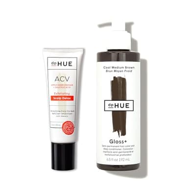 dpHUE ACV Exfoliating Scalp Detox (4 oz) + Gloss+, Cool Medium Brown - (6.5 oz, 8-12 Applications) - Color Safe