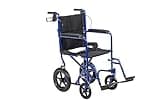 Drive Medical EXP19LTBL Lightweight Expedition Folding Transport Wheelchair with Hand Brakes, Blue