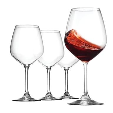 Bormioli Rocco 18oz Red Wine Glasses, Crystal Clear Star Glass, Laser Cut Rim For Wine Tasting, Elegant Party Drinking Glassware, Restaurant Quality (Set of 4)