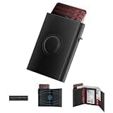 Mens Wallet Card Holder for AirTag: Smart Wallet Compatible with Apple Air Tag, Pop Up Card Case, Top Grain Leather, RFID Blocking, Slim, Minimalist, 9-14 Card Capacity | ID Window | Cash Slot (Black)