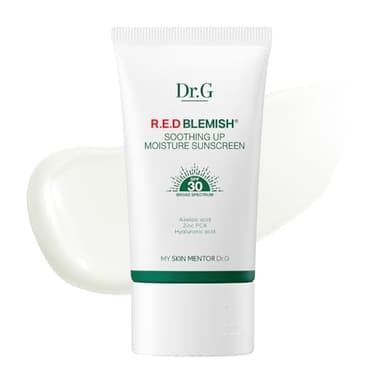 Dr. G R.E.D. Blemish Soothing Up Moisture Sunscreen - Korean Sunscreen with No White Cast - Broad Spectrum SPF for Sensitive Skin - Non-Greasy - With Hyaluronic & Azelaic Acid - 1.69 fl oz