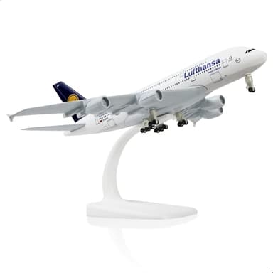 QIYUMOKE A380 German 1/300 Die-cast Metal Airplane Model Sky Jumbo a380 Model Plane with Stand (7.5 inches Long) for Aviation Enthusiast Gift or Display Decorations