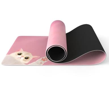 FOLAI Extra Thick Yoga Mat 6mm，pilates mat thick - Non-Slip Exercise Mat for HIIT, Pilates & Home Workouts & Workout with Free Carry Strap（pink cat）