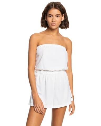Roxy Women's Summer Romper – UPF 50+, Quick-Dry, Stretch Fabric, Casual Beachwear, Swimsuit Cover Up, Bright White, Large