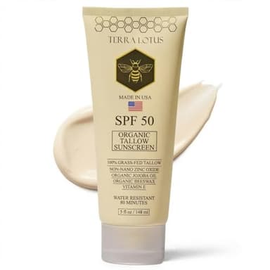 Organic Tallow Sunscreen - 50 SPF - For Face and Body - With 100% Grass-Fed Tallow and Non-Nano Zinc Oxide Reef Safe - (5 Oz)