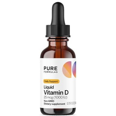 PureFormulas Liquid Vitamin D 25 mcg (1,000 IU) - Vitamin D3 Drops Essential Daily Support for Health and Wellness for Adults and Kids - Non GMO Vegetarian - 0.75 fl oz
