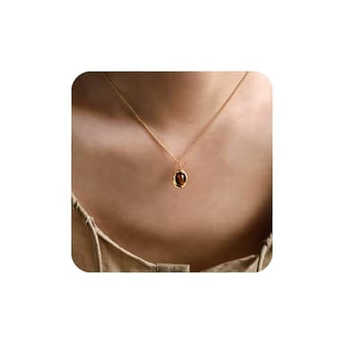 ArixGlvm Tiger Eye Necklace, 14K Gold Natural Stone Necklace for Women, Adjustable Vintage Necklace for Spiritual Jewelry