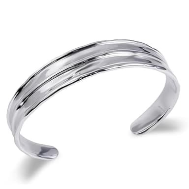 Desnuage Irregular Hammered Wave Texture Cuff Bracelet for Women - Sterling Silver Open Bangle Hypoallergenic Jewelry