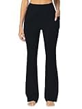 Sunzel Sunzfly Women's Mini Flare Leggings with Pockets High Waisted Tummy Control Yoga Pants Bootcut Workout Gym Casual 30" Black Medium
