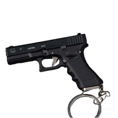 Keychain Mini Gun Keychain with Holster 1:4 Scale, Novelty Gun Shape Key Ring Accessory, Plastic Decorative Keychain (Black)