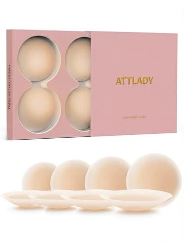 ATTLADY Nipple Covers No Show 4 Pairs- Reusable Seamless Pasty Sticky Adhesive Silicone Nipple Pasties for Women